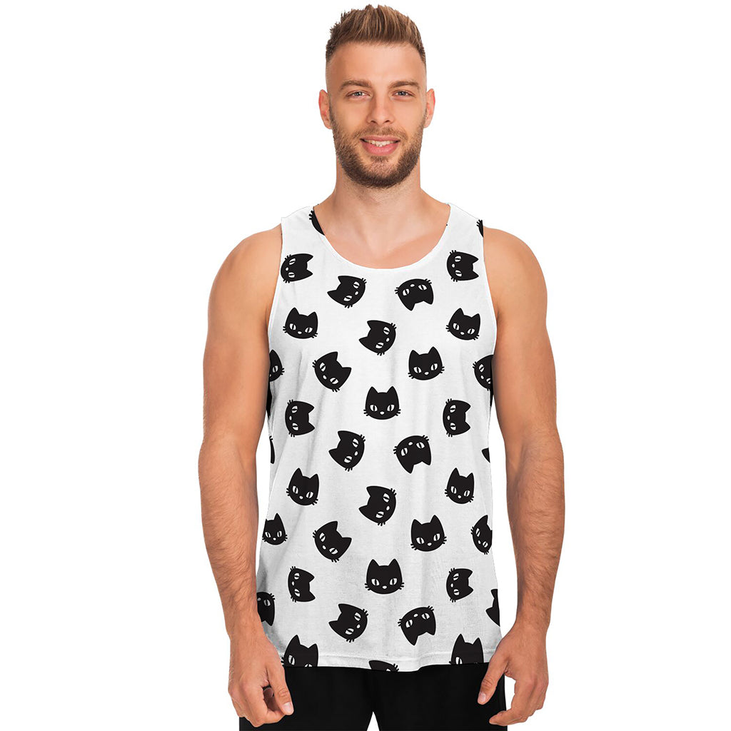 Black And White Cat Pattern Print Men's Tank Top