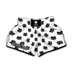 Black And White Cat Pattern Print Muay Thai Boxing Shorts