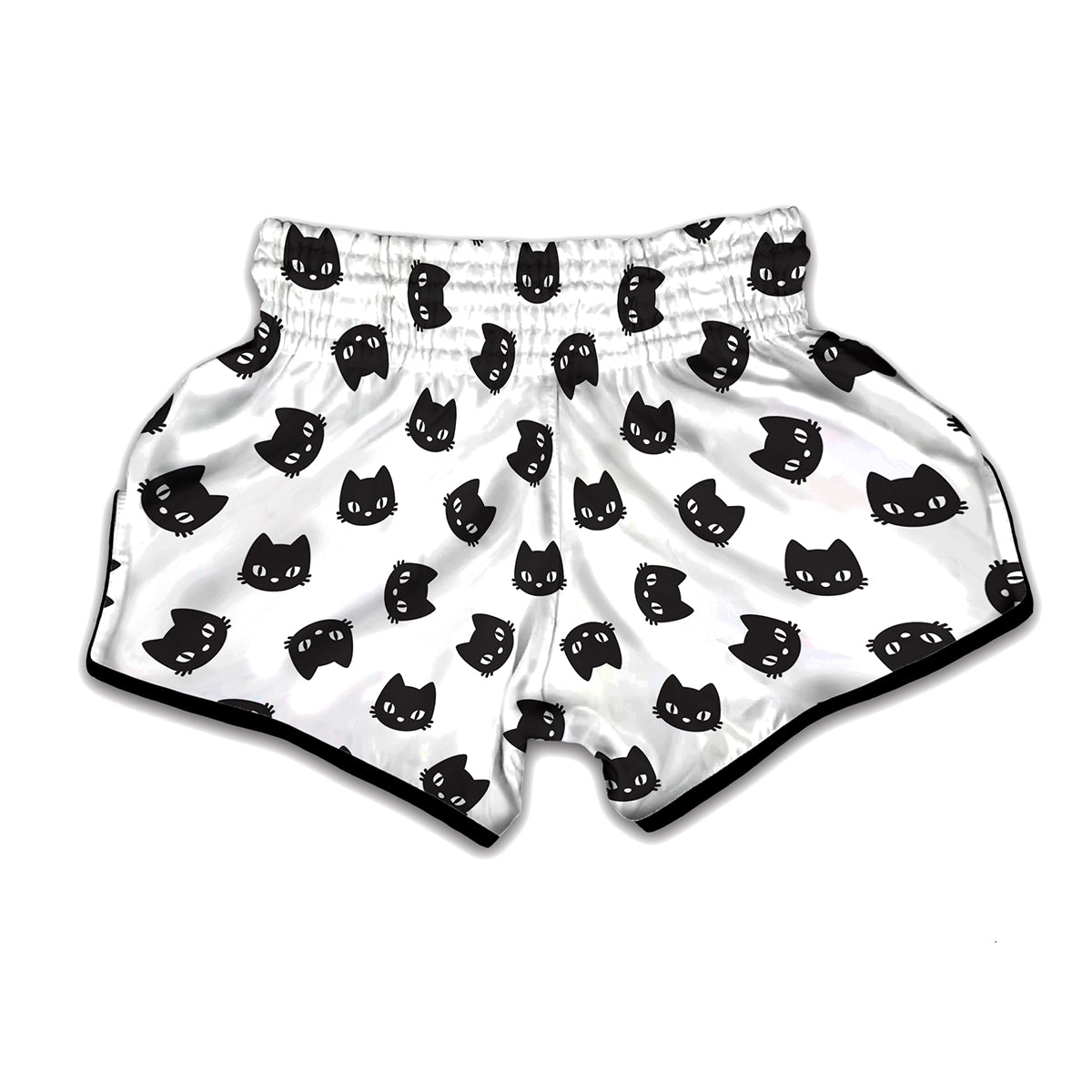 Black And White Cat Pattern Print Muay Thai Boxing Shorts