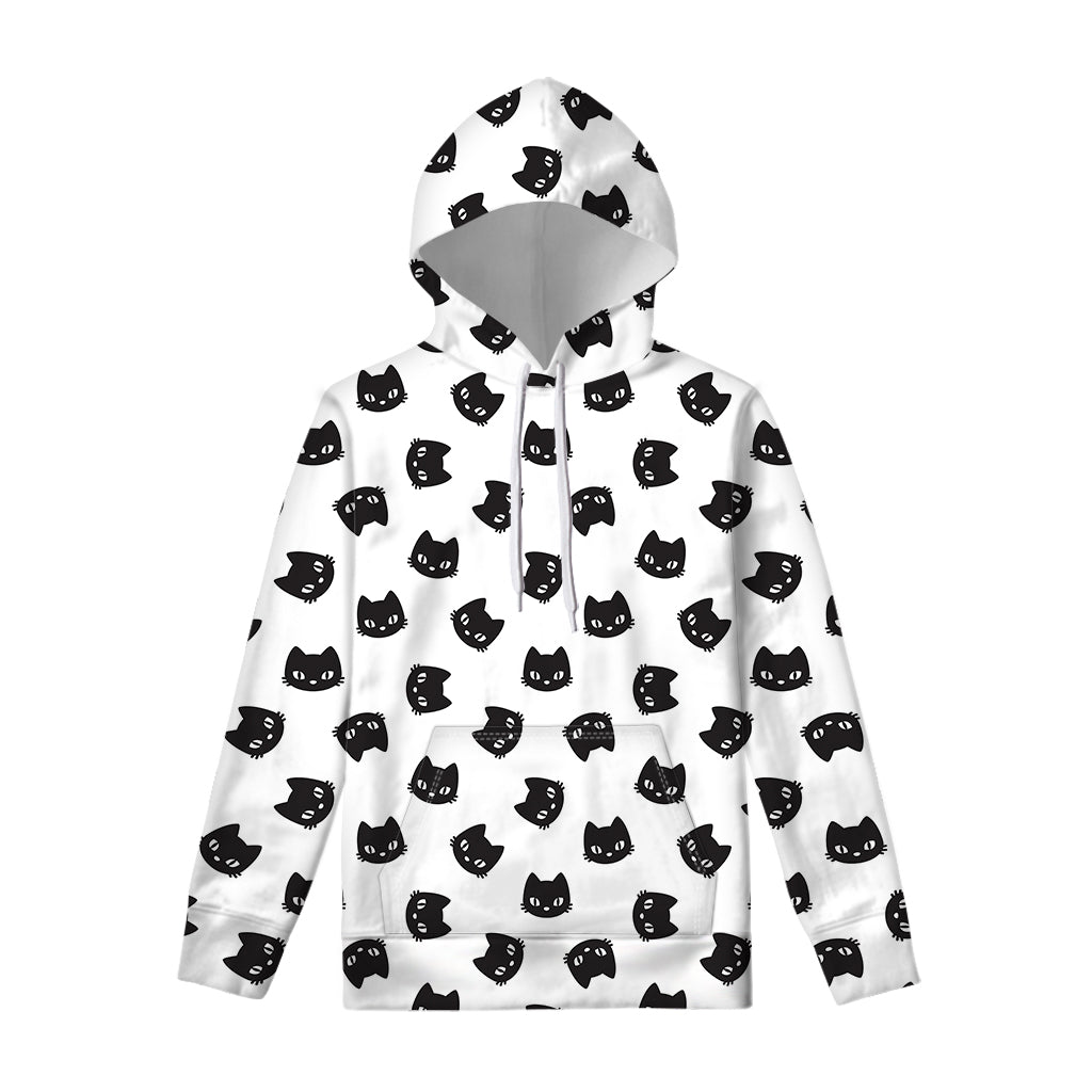 Black And White Cat Pattern Print Pullover Hoodie