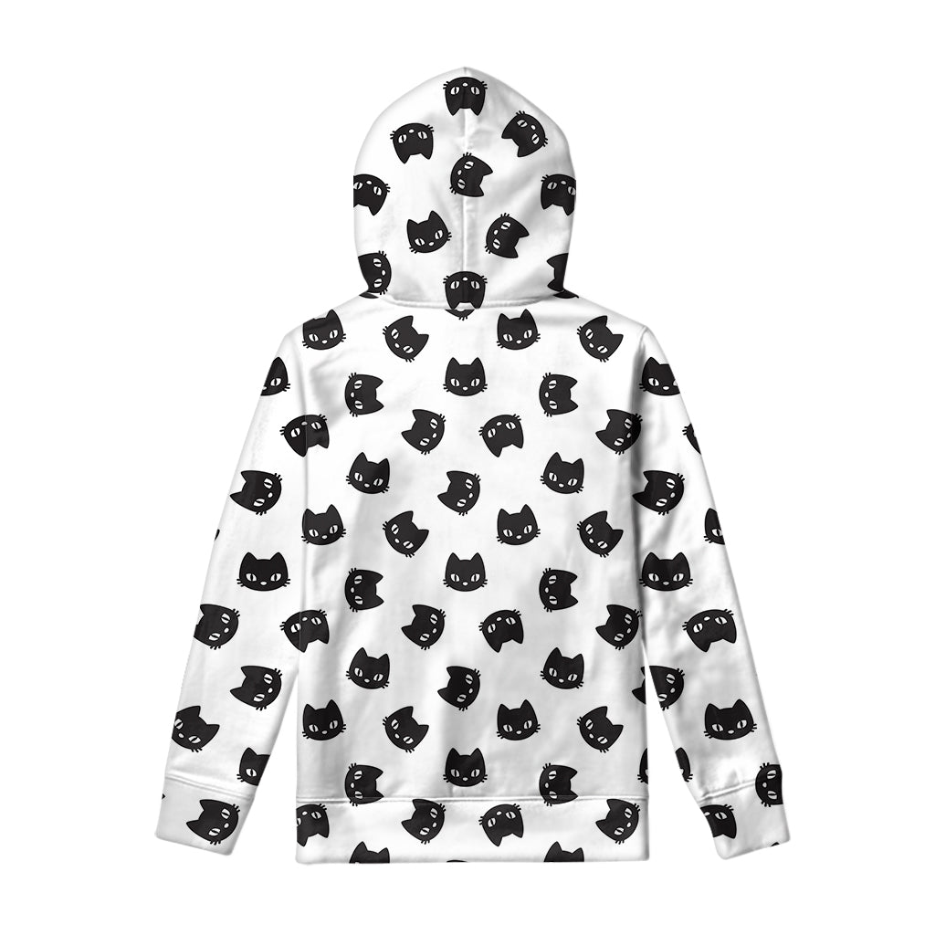 Black And White Cat Pattern Print Pullover Hoodie