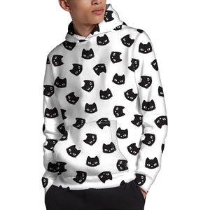 Black And White Cat Pattern Print Pullover Hoodie