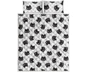 Black And White Cat Pattern Print Quilt Bed Set