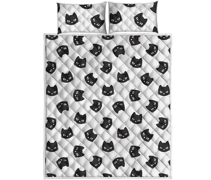 Black And White Cat Pattern Print Quilt Bed Set