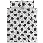 Black And White Cat Pattern Print Quilt Bed Set