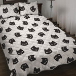 Black And White Cat Pattern Print Quilt Bed Set