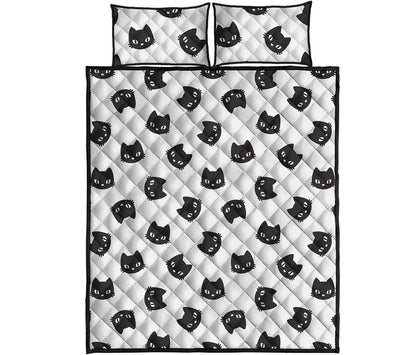 Black And White Cat Pattern Print Quilt Bed Set