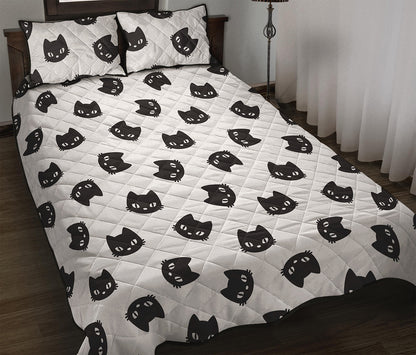 Black And White Cat Pattern Print Quilt Bed Set