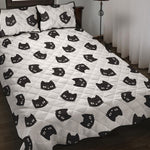 Black And White Cat Pattern Print Quilt Bed Set