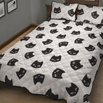 Black And White Cat Pattern Print Quilt Bed Set