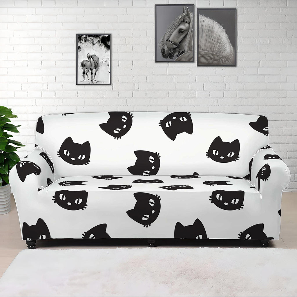 Black And White Cat Pattern Print Sofa Cover