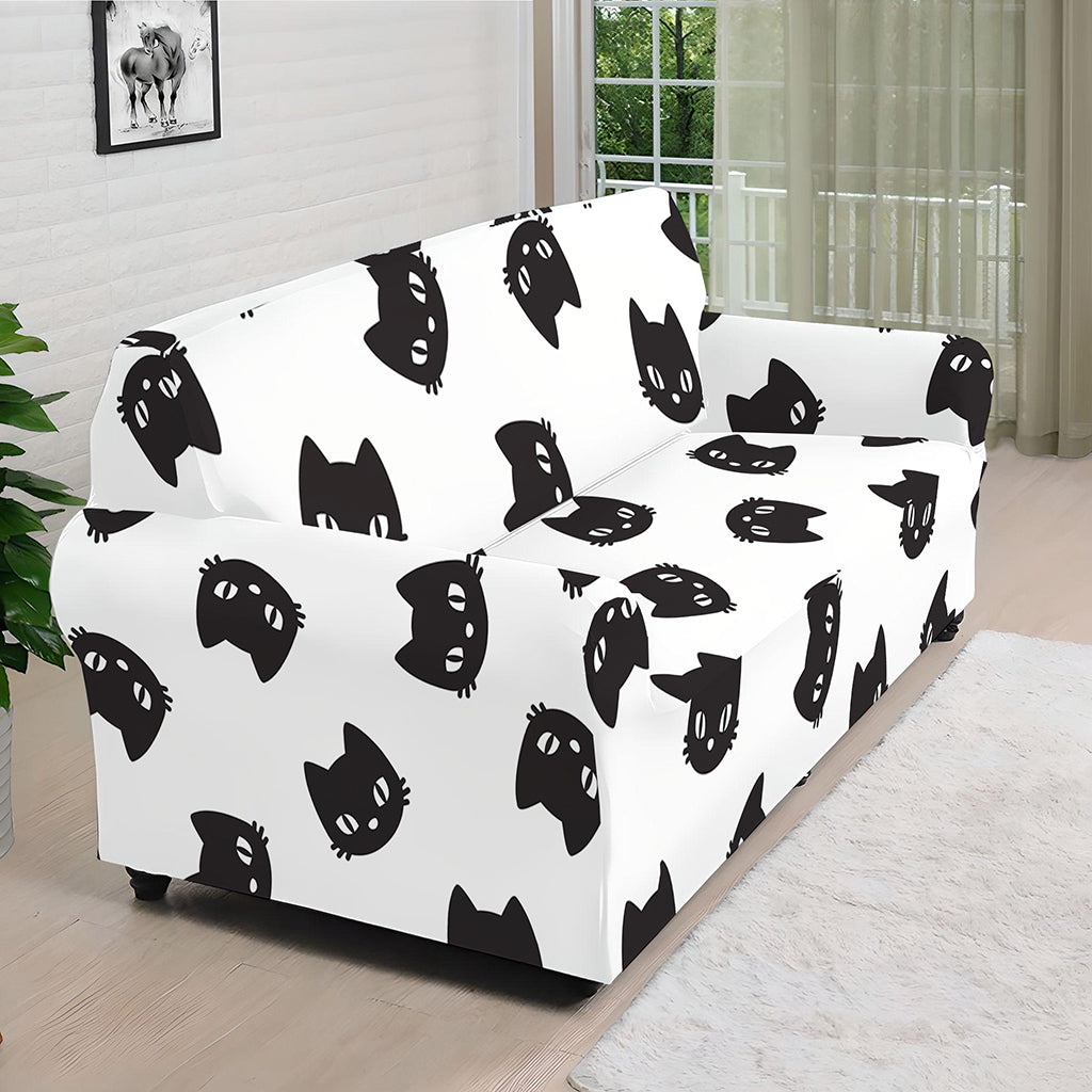 Black And White Cat Pattern Print Sofa Cover
