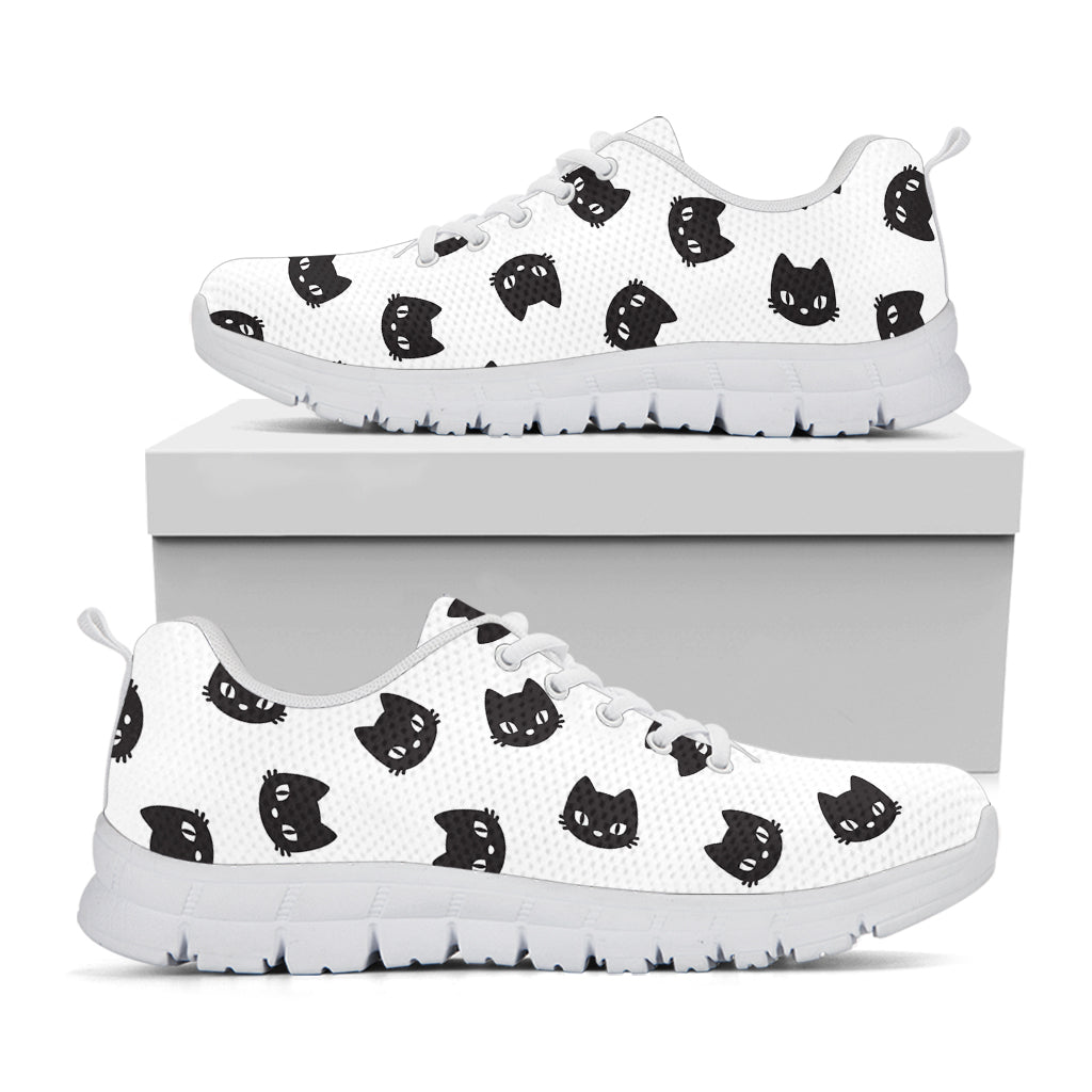 Black And White Cat Pattern Print White Sneakers