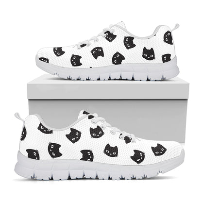 Black And White Cat Pattern Print White Sneakers