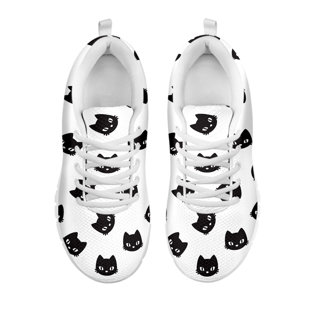 Black And White Cat Pattern Print White Sneakers