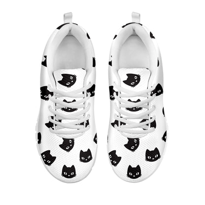 Black And White Cat Pattern Print White Sneakers