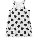 Black And White Cat Pattern Print Women's Racerback Tank Top
