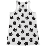 Black And White Cat Pattern Print Women's Racerback Tank Top
