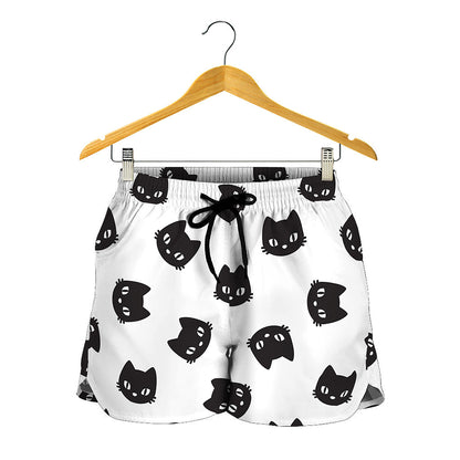Black And White Cat Pattern Print Women's Shorts