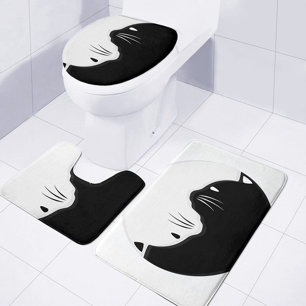 Black And White Cat Yin Yang Print 3 Piece Bath Mat Set