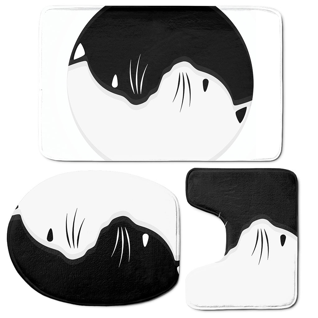 Black And White Cat Yin Yang Print 3 Piece Bath Mat Set