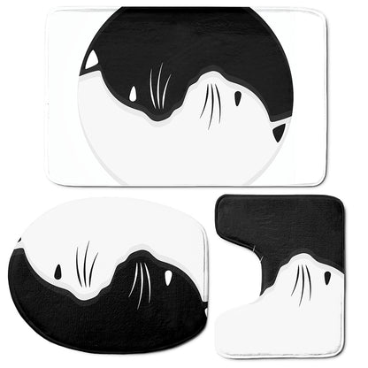 Black And White Cat Yin Yang Print 3 Piece Bath Mat Set
