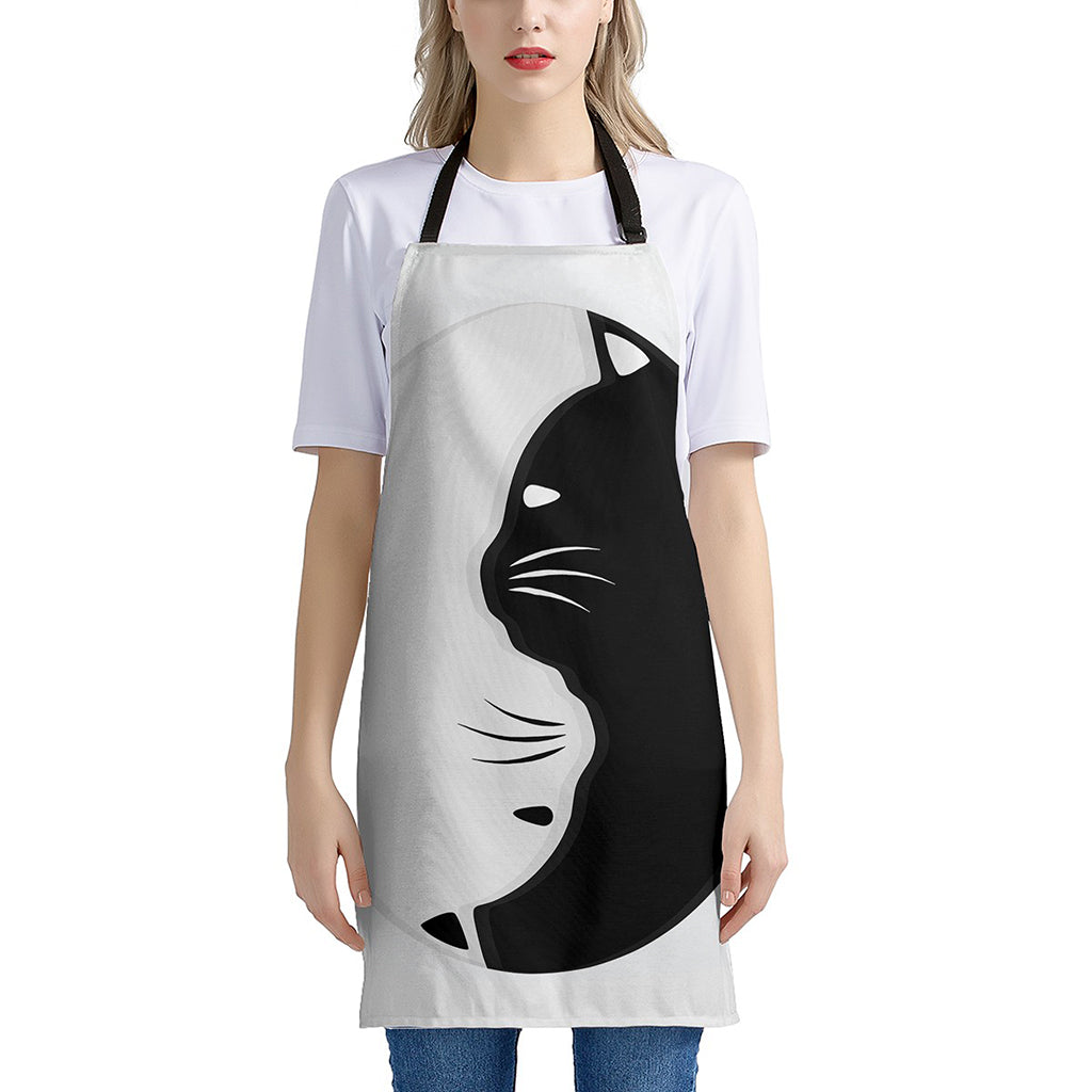 Black And White Cat Yin Yang Print Apron