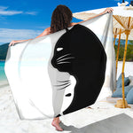 Black And White Cat Yin Yang Print Beach Sarong Wrap