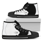 Black And White Cat Yin Yang Print Black High Top Shoes