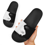 Black And White Cat Yin Yang Print Black Slide Sandals