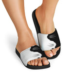 Black And White Cat Yin Yang Print Black Slide Sandals