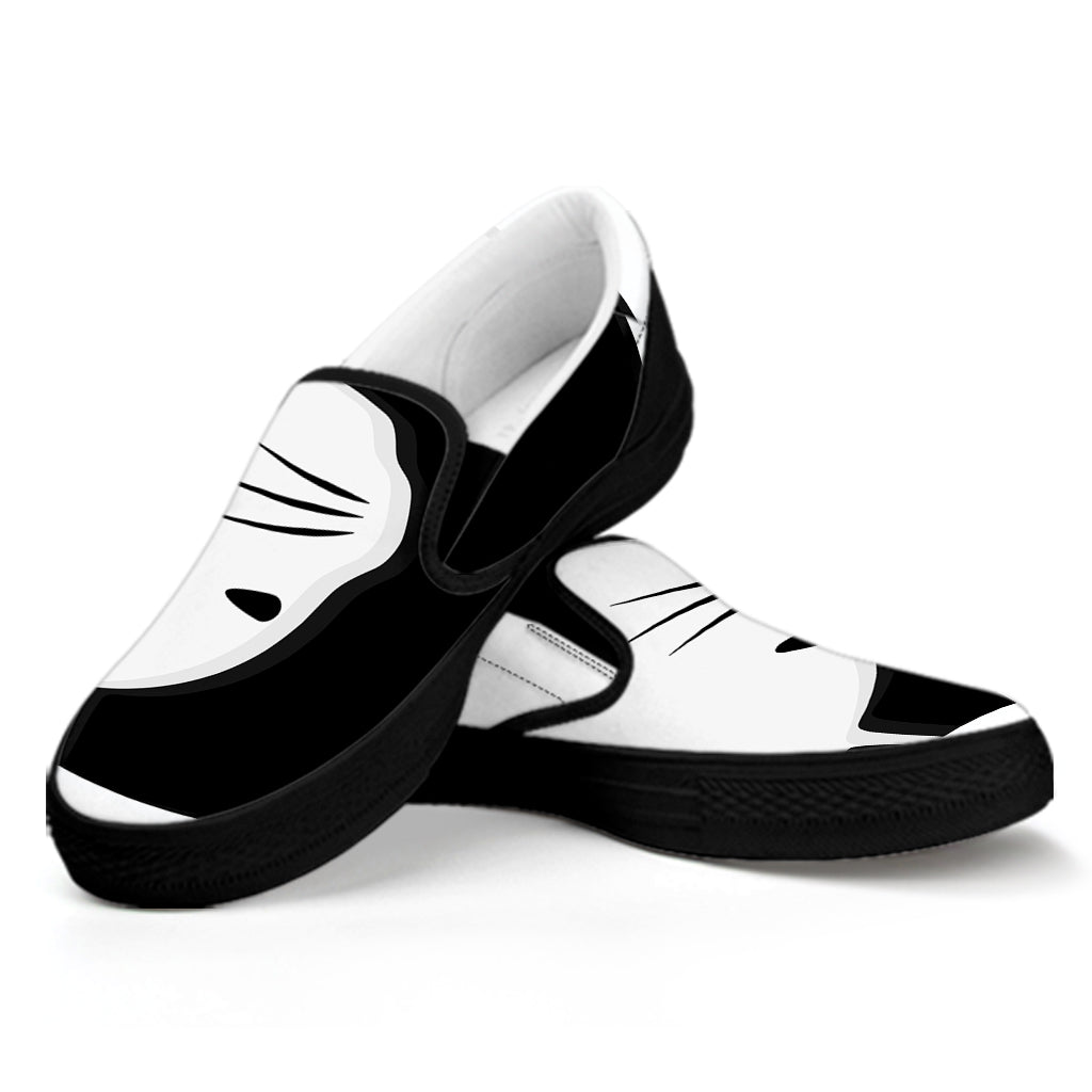 Black And White Cat Yin Yang Print Black Slip On Shoes