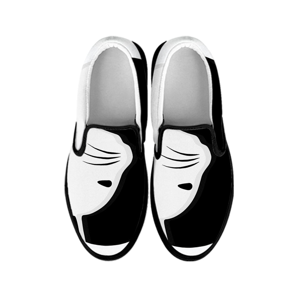 Black And White Cat Yin Yang Print Black Slip On Shoes