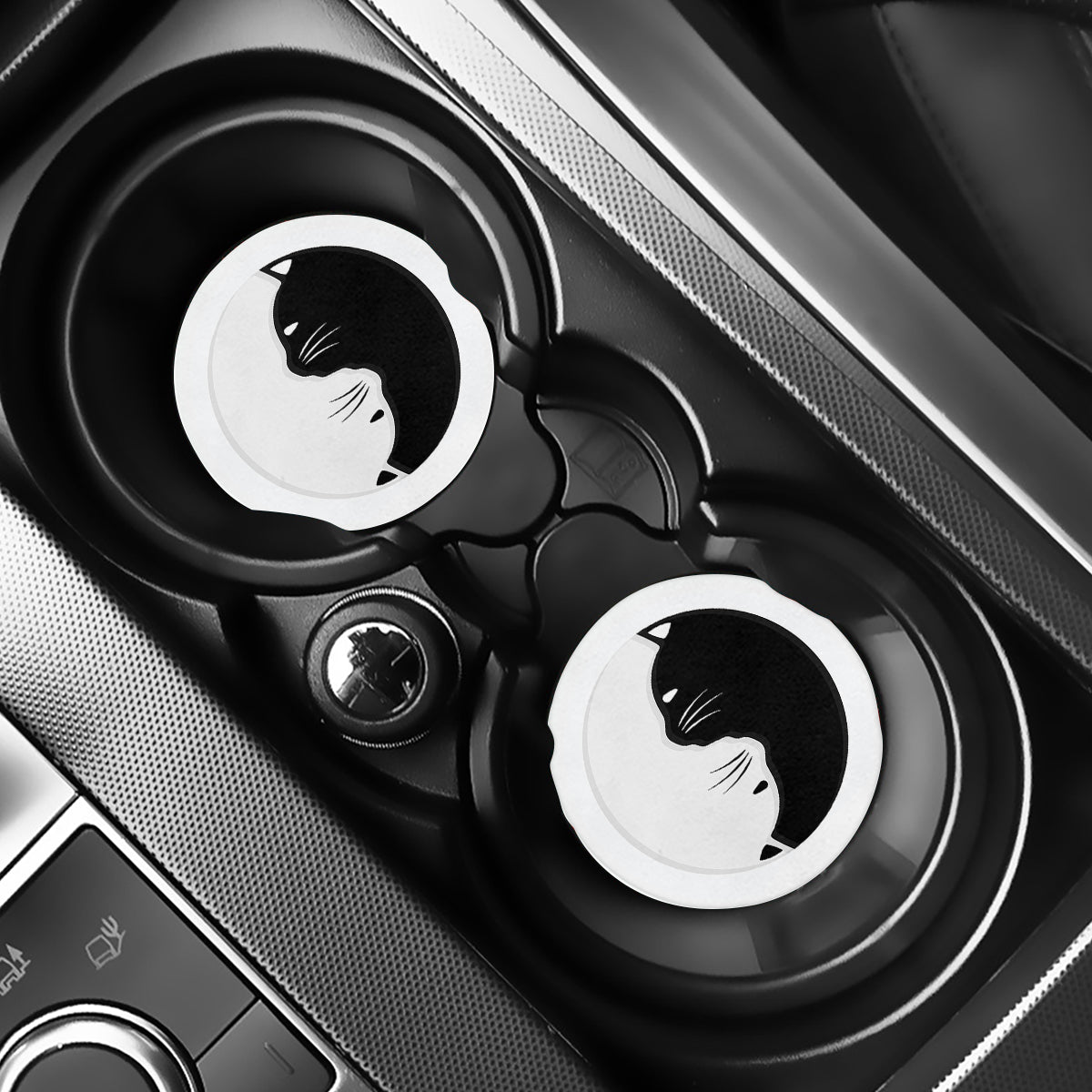 Black And White Cat Yin Yang Print Car Coasters