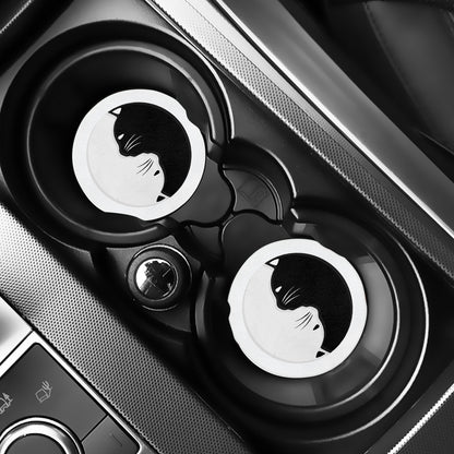 Black And White Cat Yin Yang Print Car Coasters