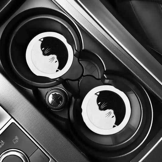 Black And White Cat Yin Yang Print Car Coasters
