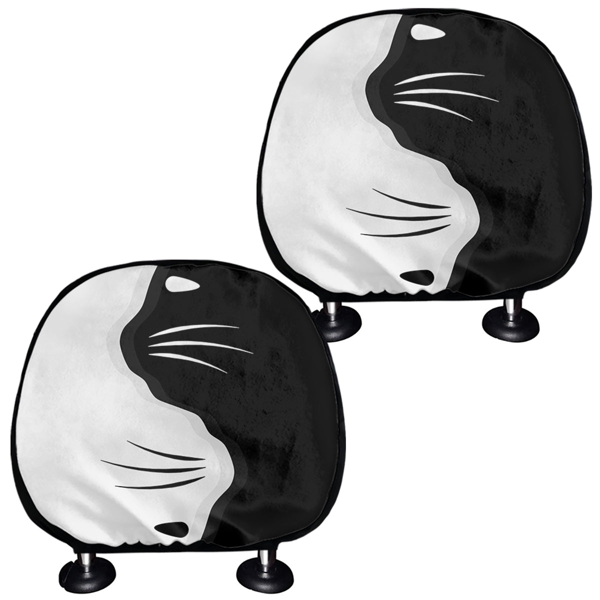 Black And White Cat Yin Yang Print Car Headrest Covers