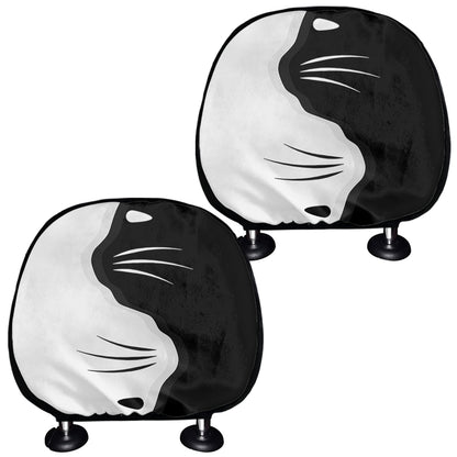 Black And White Cat Yin Yang Print Car Headrest Covers