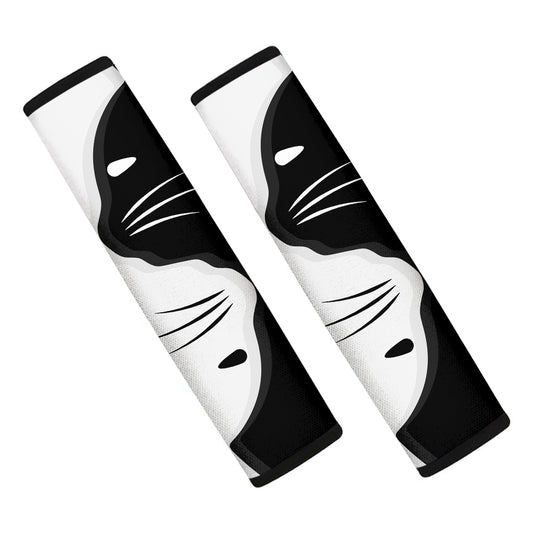 Black And White Cat Yin Yang Print Car Seat Belt Covers