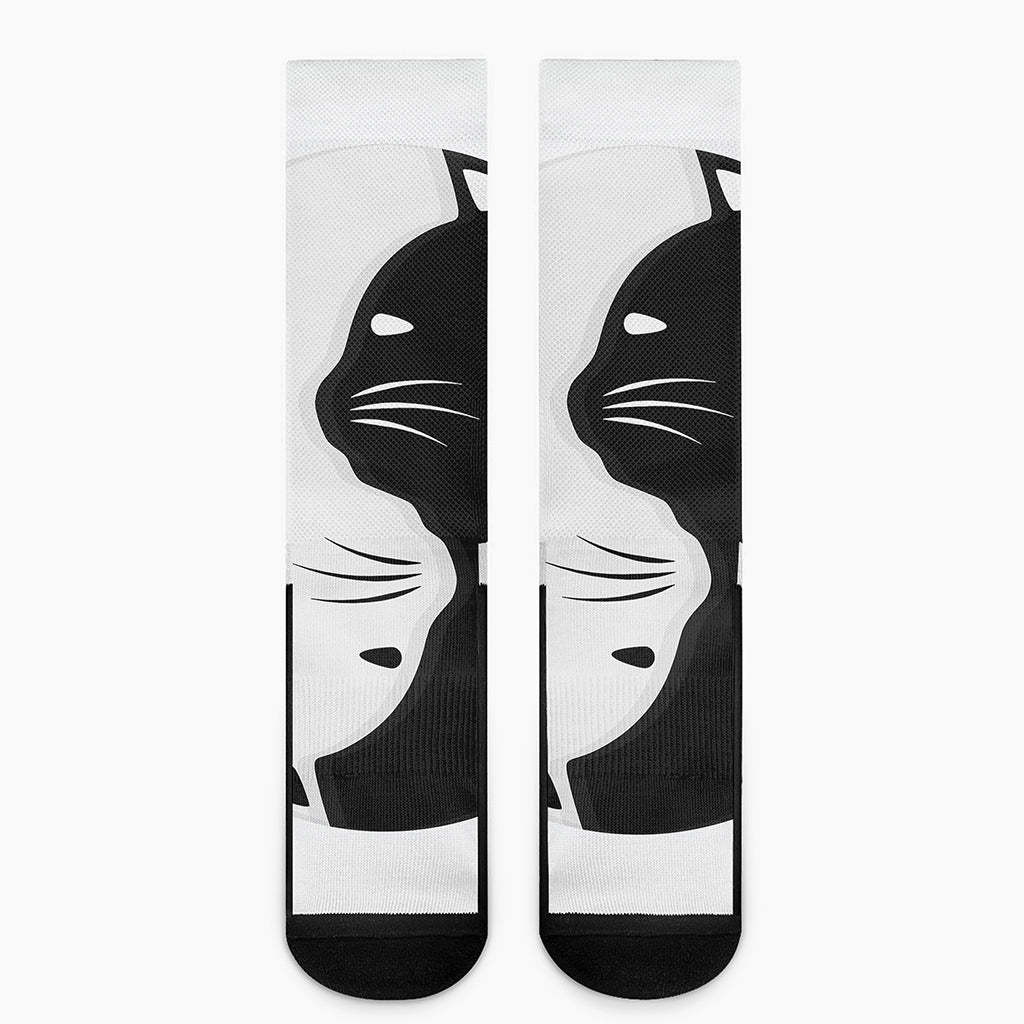 Black And White Cat Yin Yang Print Crew Socks