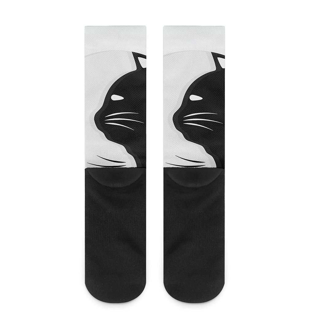 Black And White Cat Yin Yang Print Crew Socks