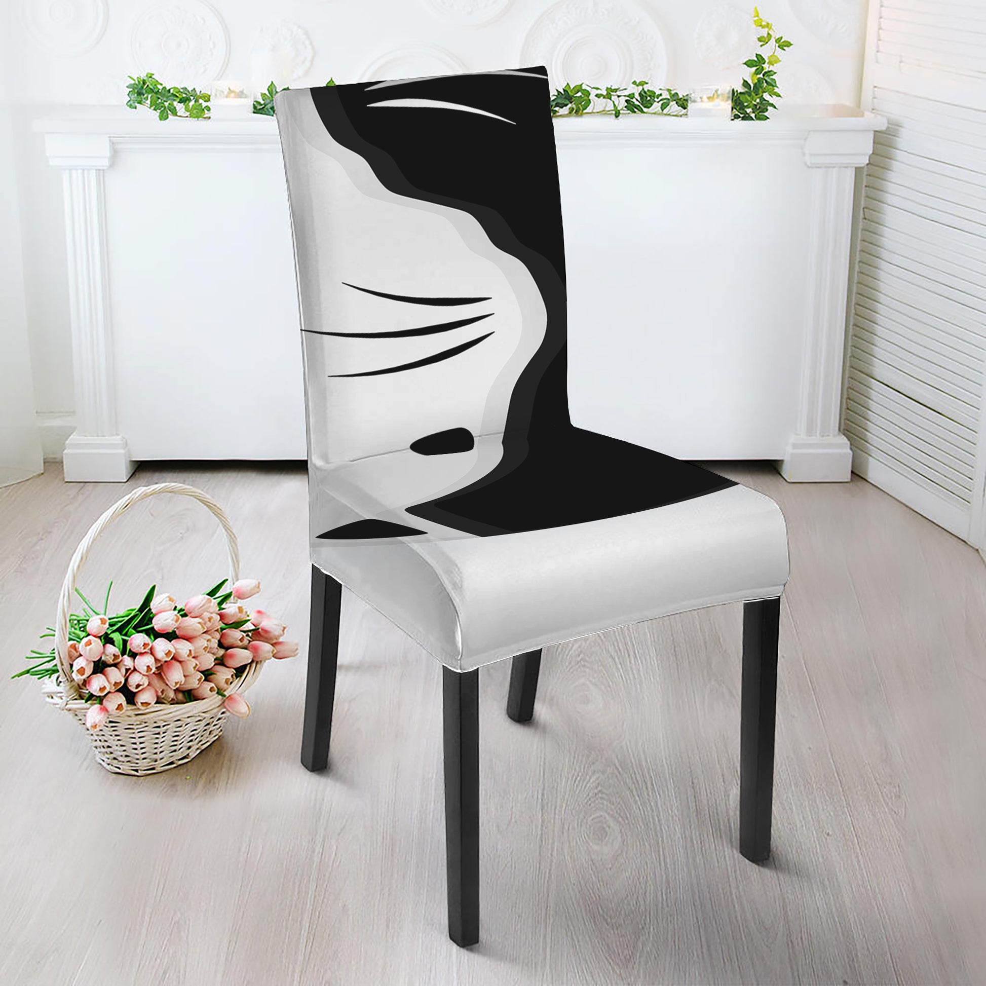 Black And White Cat Yin Yang Print Dining Chair Slipcover