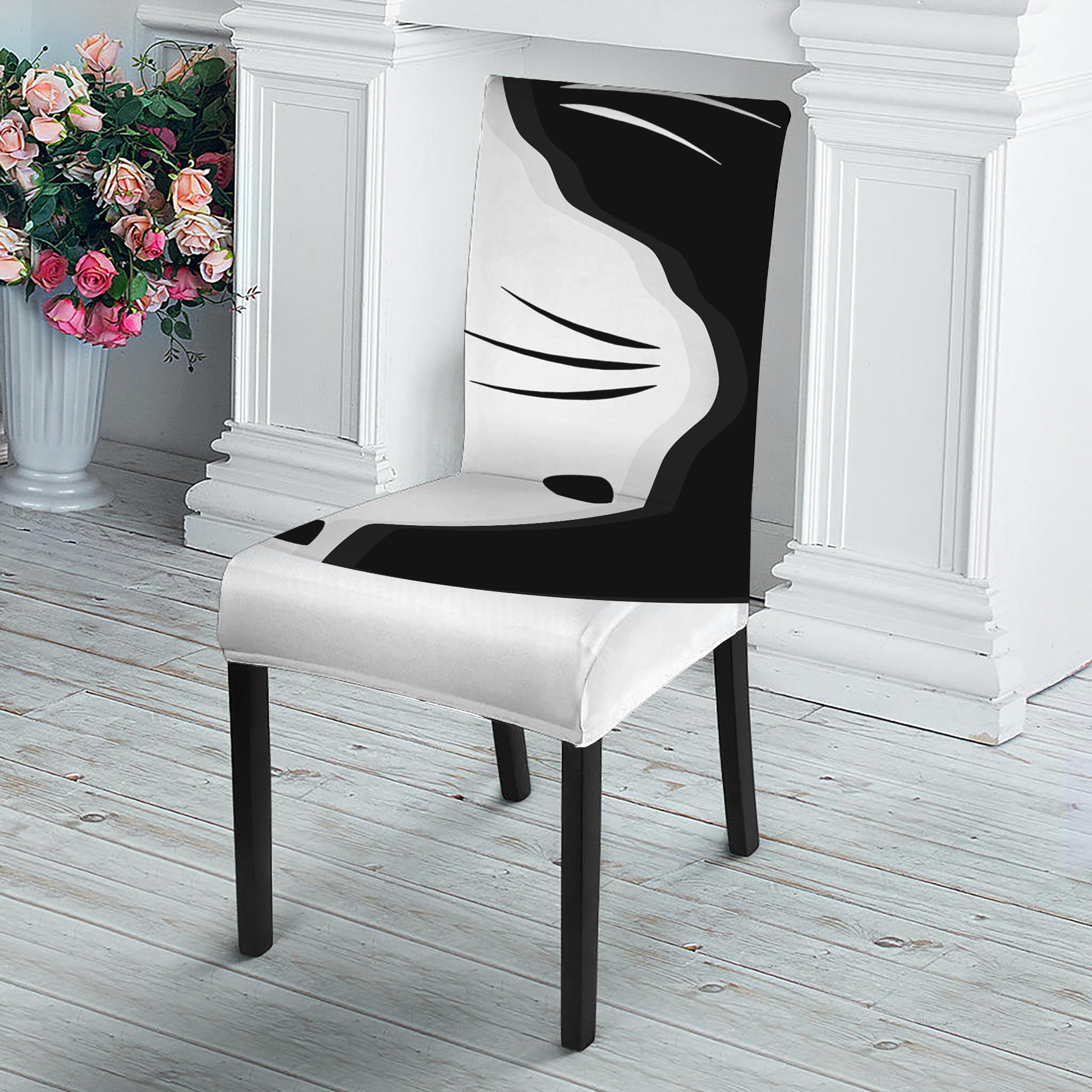 Black And White Cat Yin Yang Print Dining Chair Slipcover