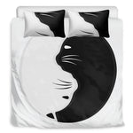 Black And White Cat Yin Yang Print Duvet Cover Bedding Set