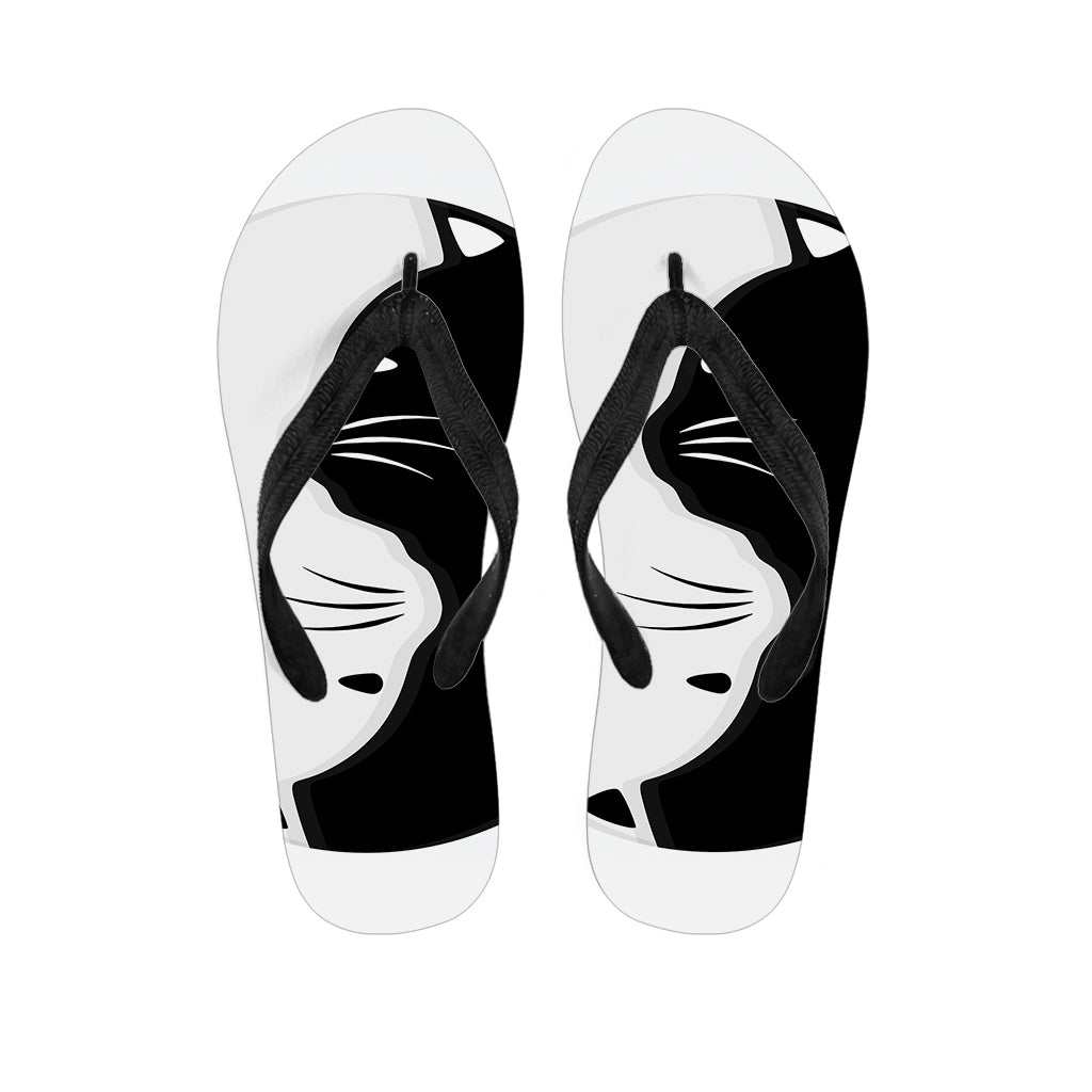 Black And White Cat Yin Yang Print Flip Flops