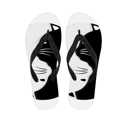 Black And White Cat Yin Yang Print Flip Flops