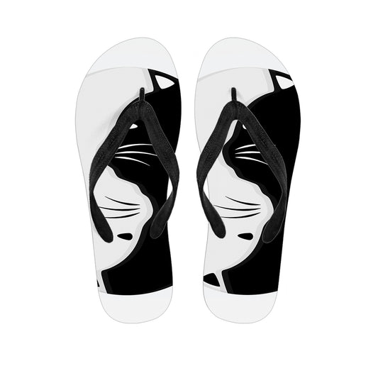 Black And White Cat Yin Yang Print Flip Flops