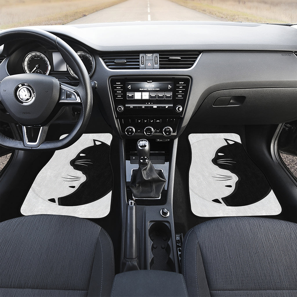 Black And White Cat Yin Yang Print Front and Back Car Floor Mats