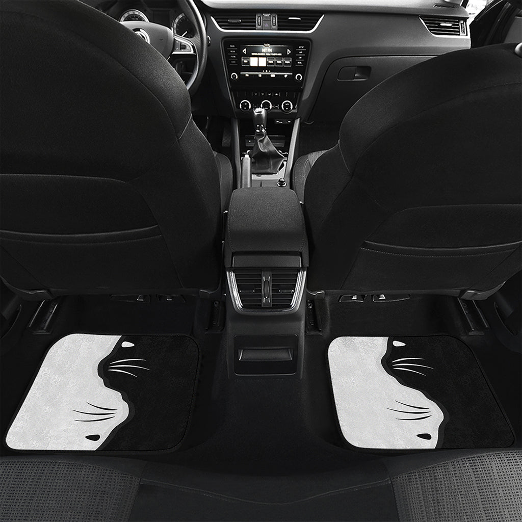 Black And White Cat Yin Yang Print Front and Back Car Floor Mats