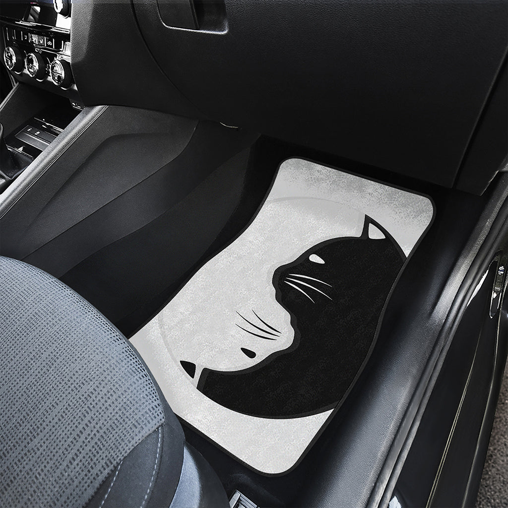 Black And White Cat Yin Yang Print Front and Back Car Floor Mats